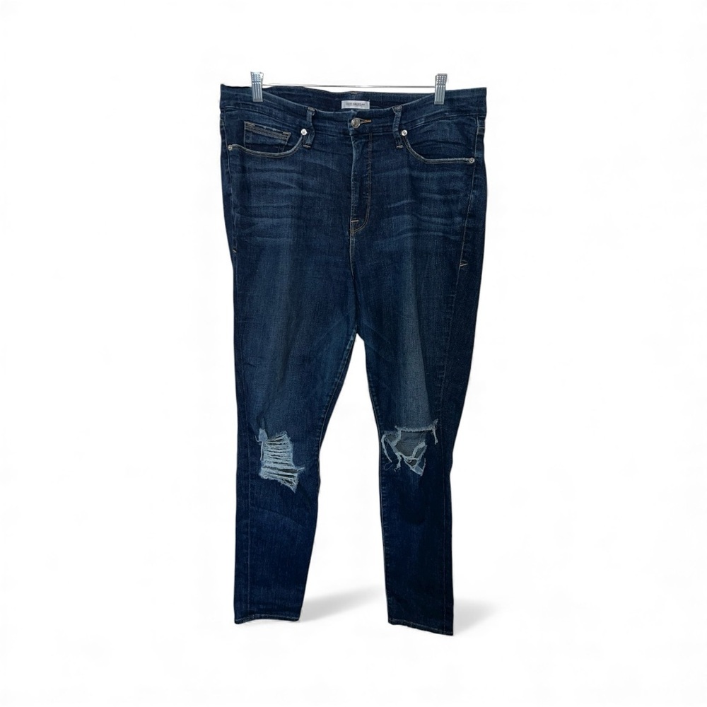 Good American Dark Blue Distressed Good Legs Jeans